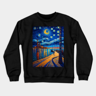 Venice beach at starry night Crewneck Sweatshirt